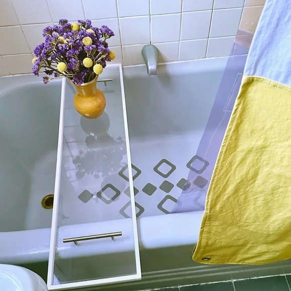 Acrylic Luxe Bathtub Tray / Caddy Matte Silver Hardware NWOT - Picture 3 of 8